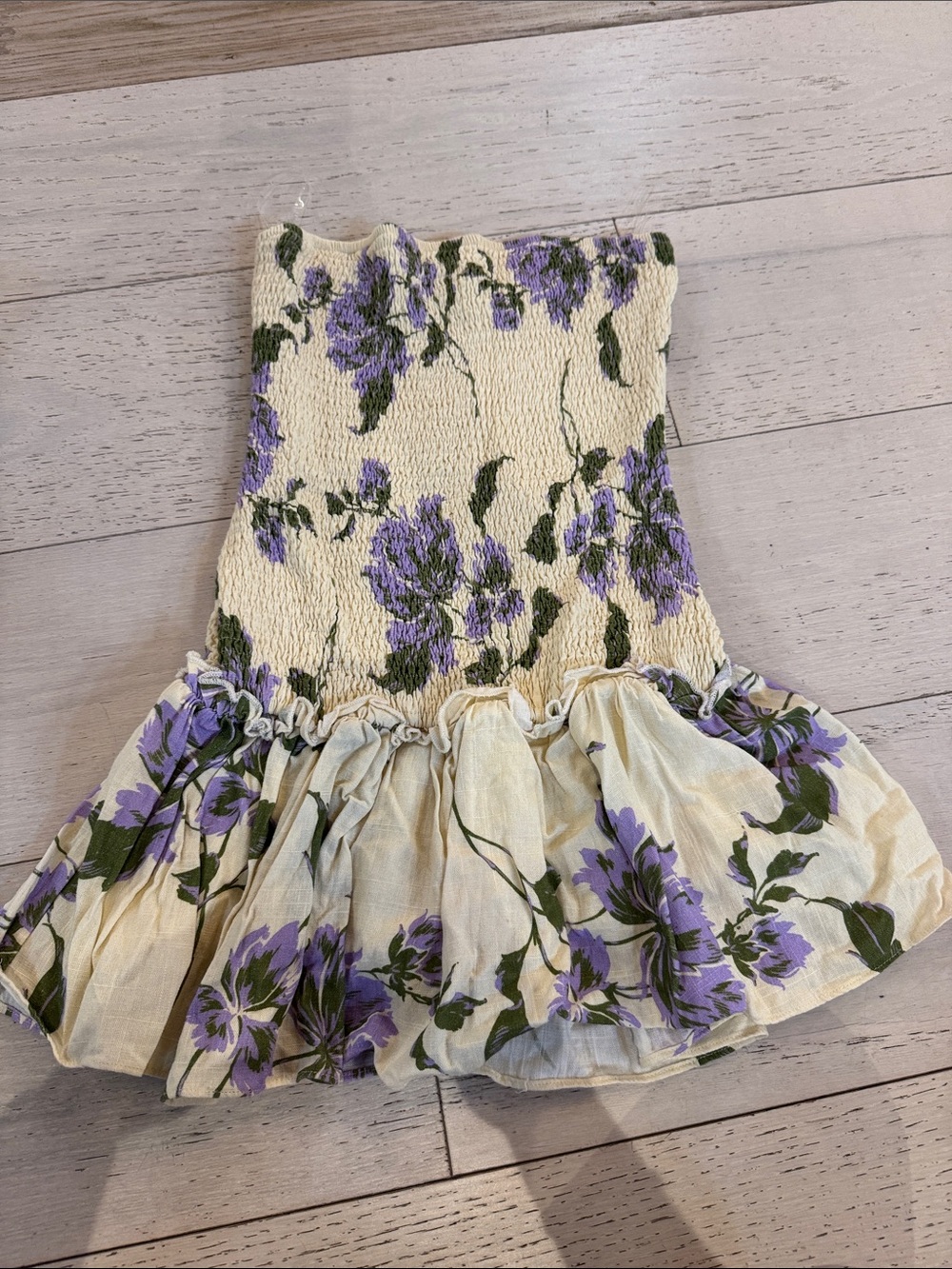 Peppermayo Cream Floral Smocked Ruffle Skirt with Purple Blooms